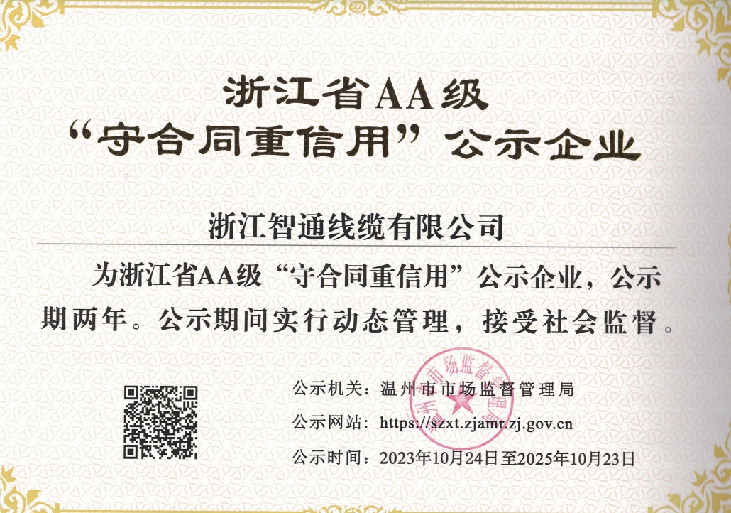 重合同守信用證書(shū)AA
